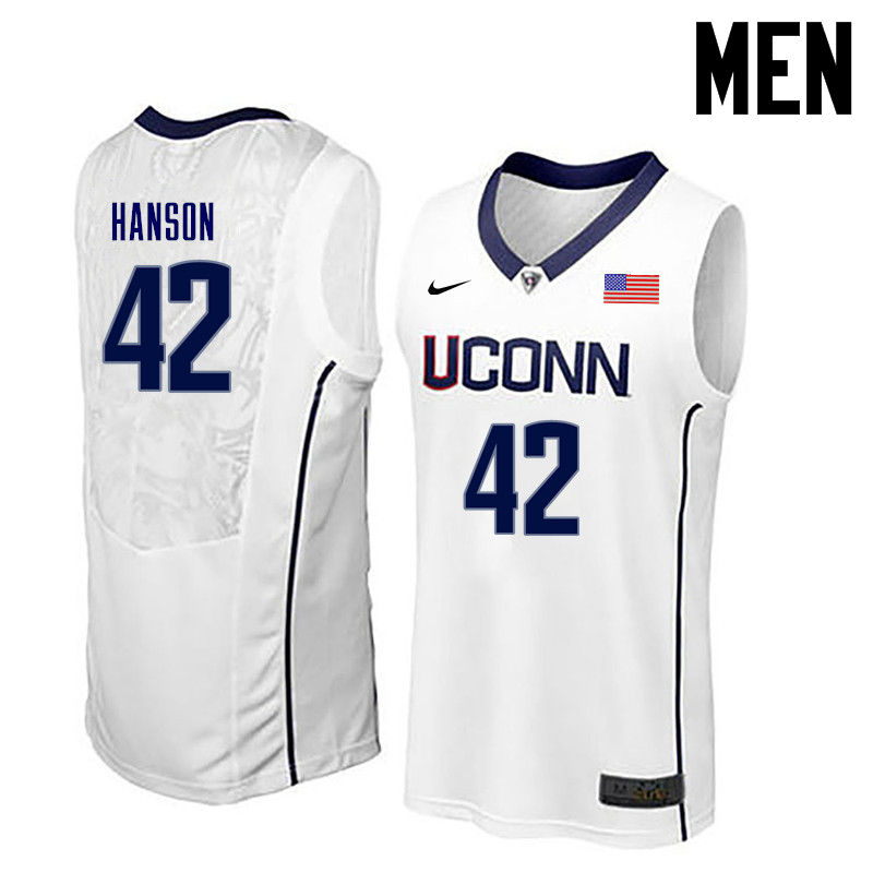 Men Uconn Huskies #42 Tony Hanson College Basketball Jerseys-White - Click Image to Close
